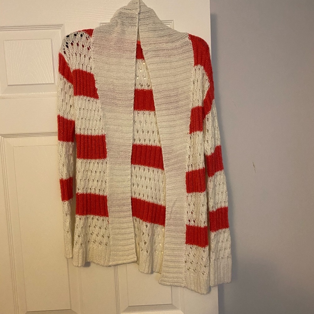 Pink and white striped cardigan